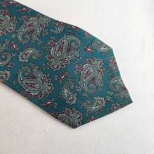 Vintage Bert Pulitzer Necktie Mens Teal Paisley Silk Classic Handmade USA Formal